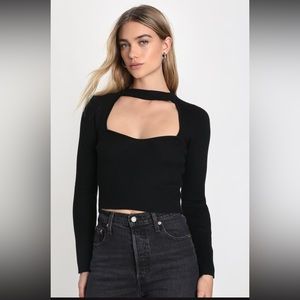 Lulu’s Black Ribbed Cutout Mock Neck Sweater Top - Size M, NWT
